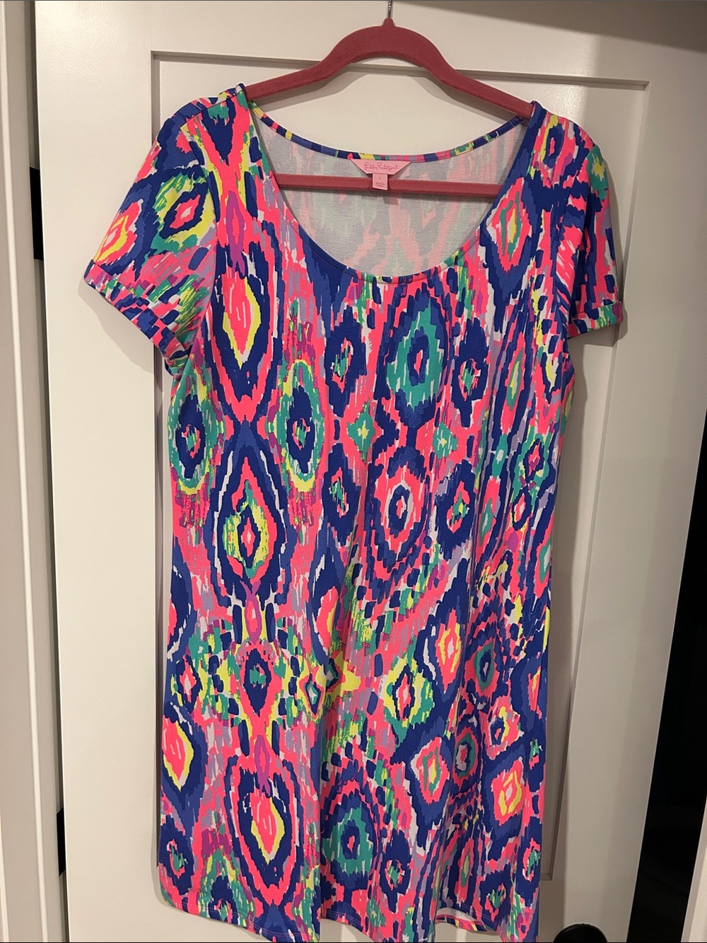 Lilly Pulitzer Neon Ikat Scoop Neck Mini Dress - Pink, Blue, Green